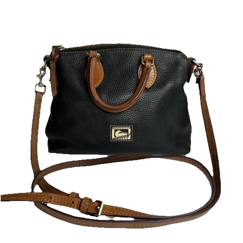 Dooney & Bourke Dillen Crossbody Satchel Hand Bag Pebbled Black Brown Leather